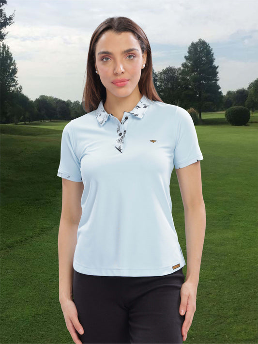  Ice Blue Women's Jacquard Polo Collar T Shirt