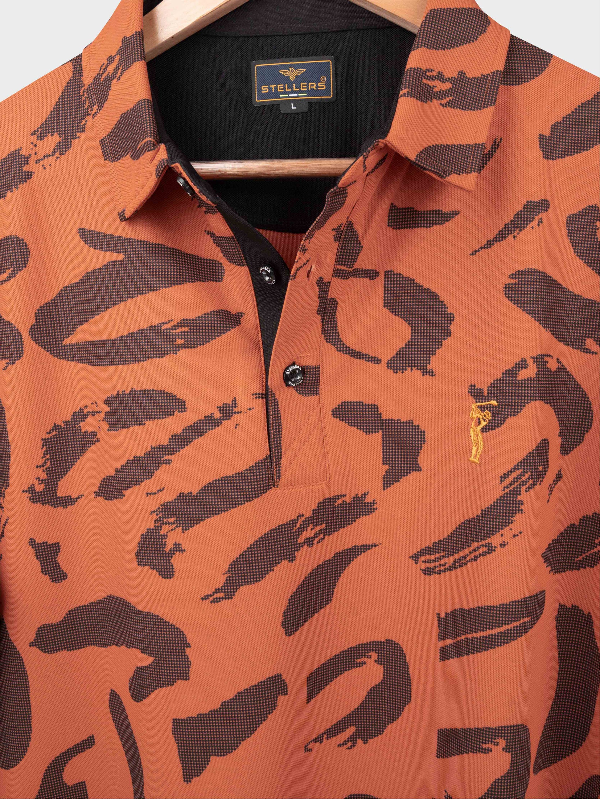 Orange Camousquare Printed Polo T Shirt for Men