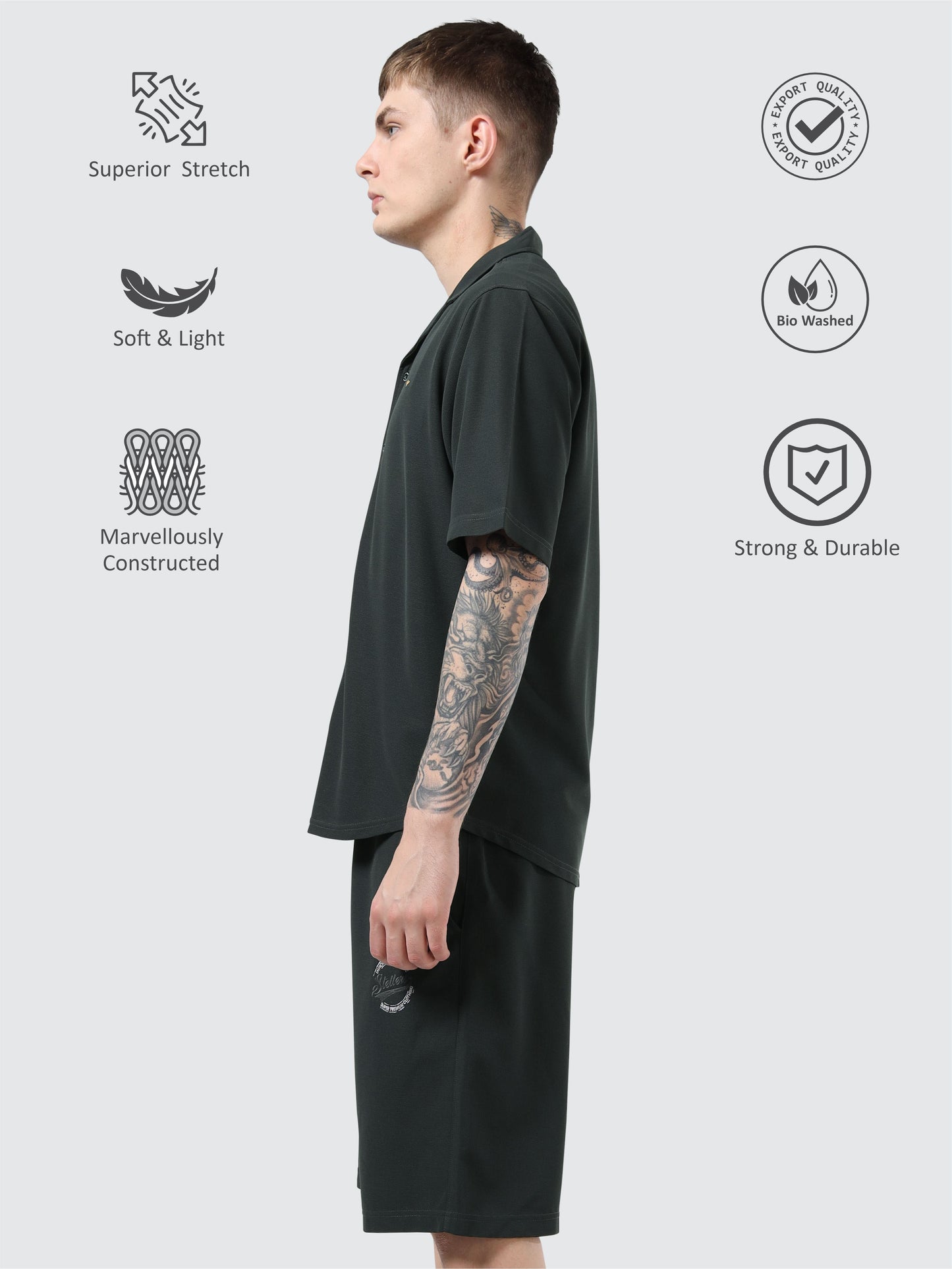 Men Relaxed Fit Co-ord Set Dark-Grey | Wrinkle Free | Stretchable | Feather Touch Feel | Breathable