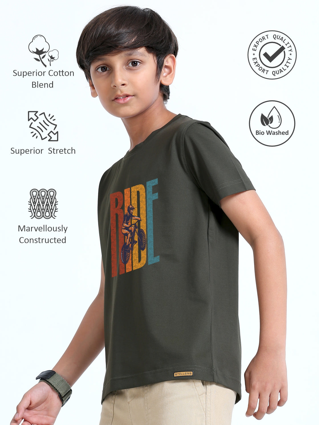 Olive Green Ride Printed Crew Neck T-Shirt