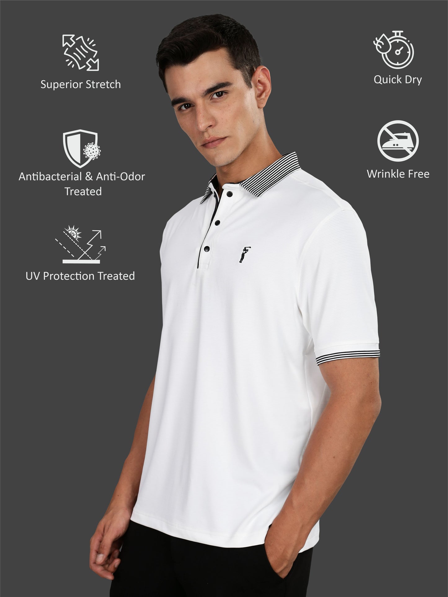 Men Premium Ultra Stripes Polo T-Shirt - White | Feather Touch Feel | Light Weight | Stretchable | Sustainable