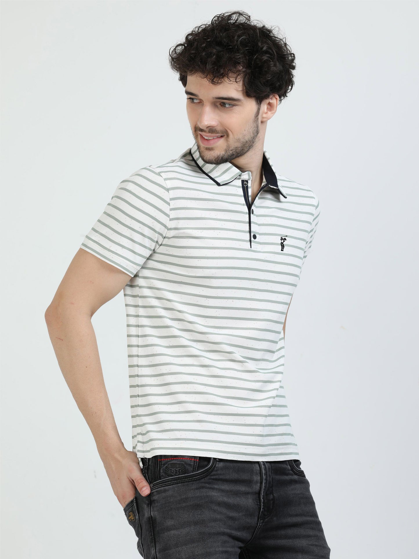 Pastel Green Mens Rolex Stripes Polo T-Shirt