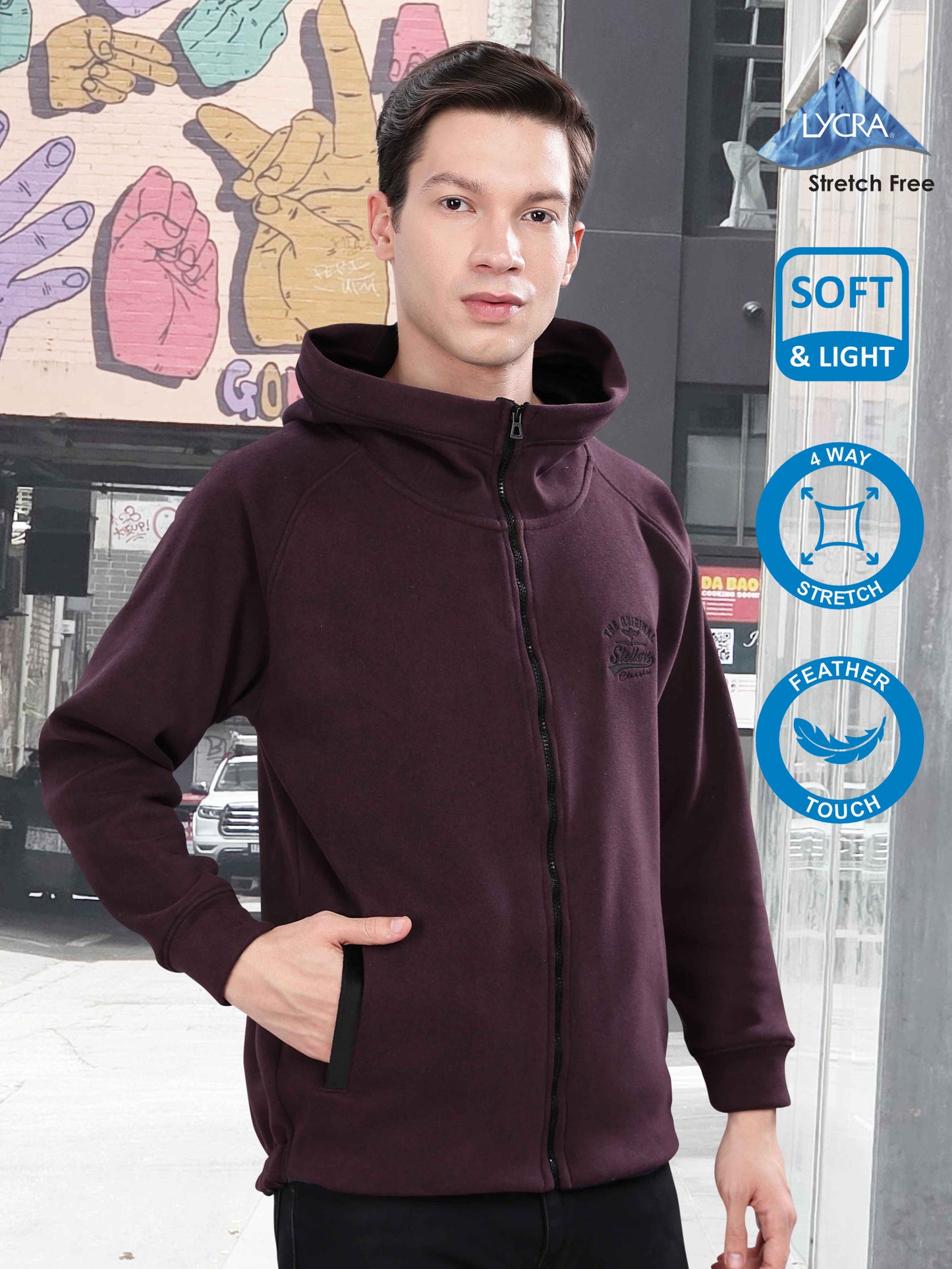 Wine Zipper Hoodies for Men