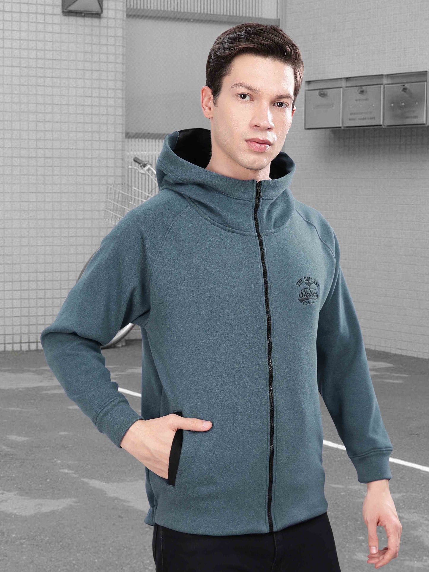 Denim Blue Zipper Hoodies for Men