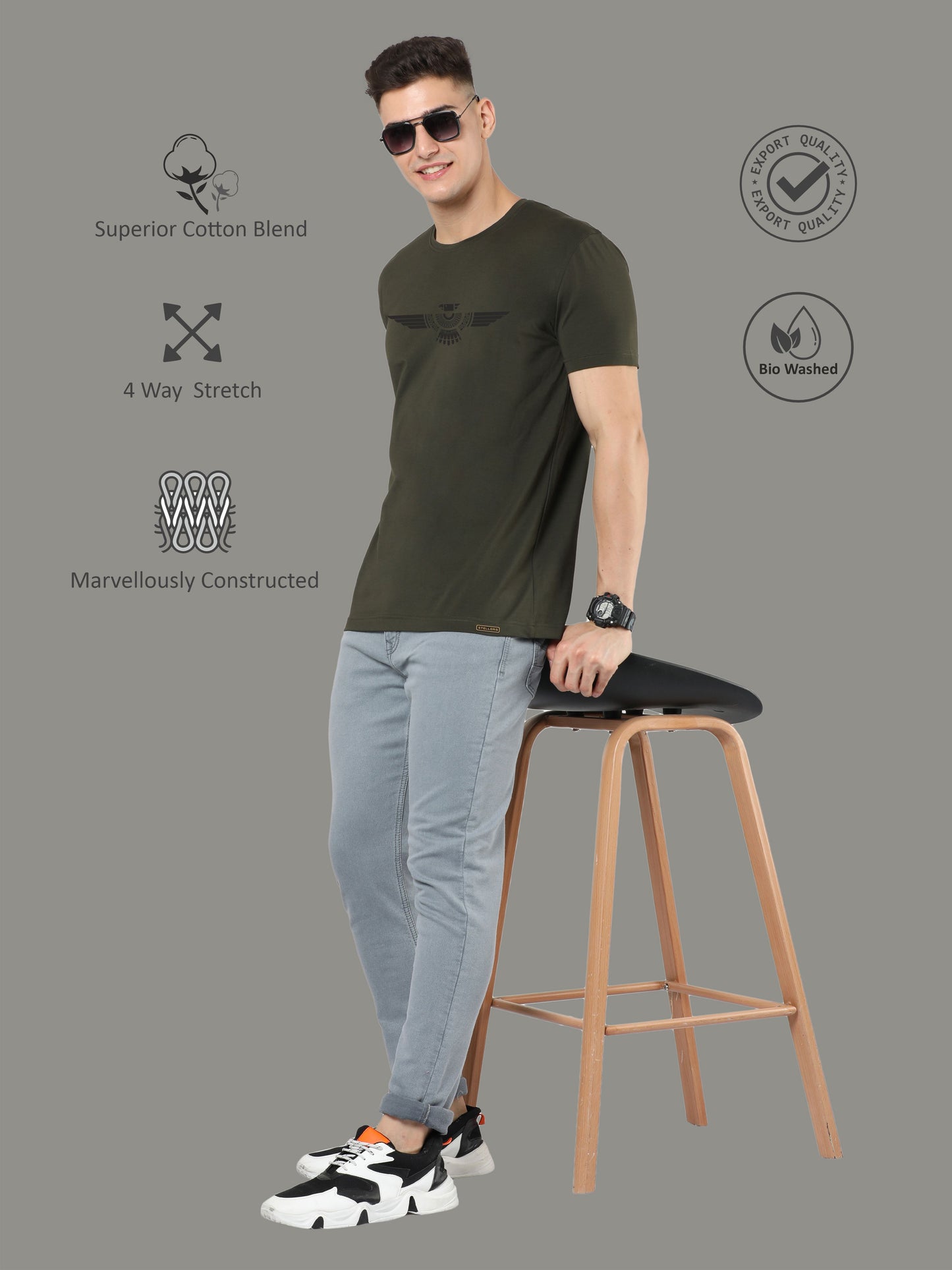Olive Green Men's Crew Neck T-Shirts Tribal