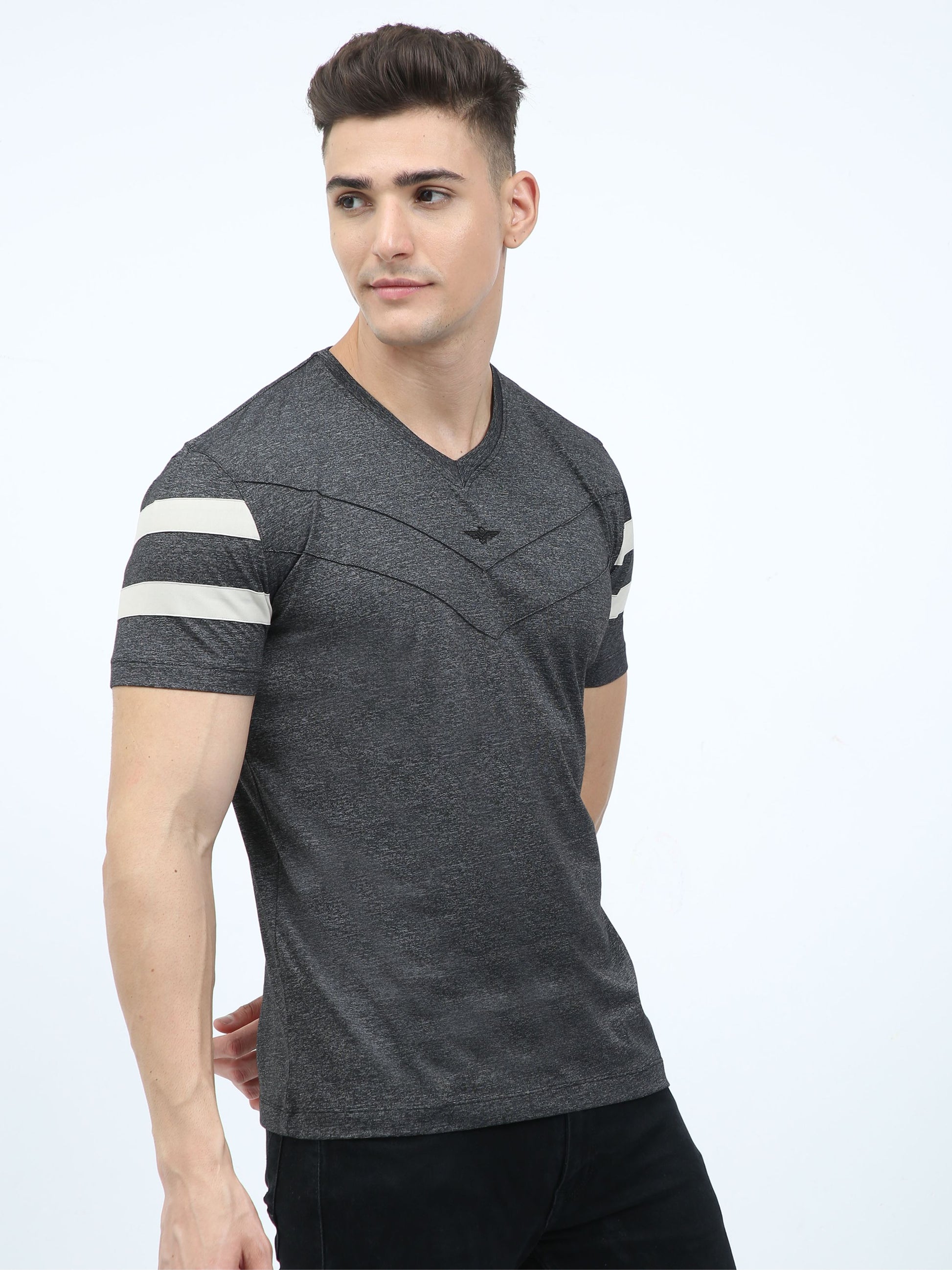 Black Men's Cotton vee neck t shirts
