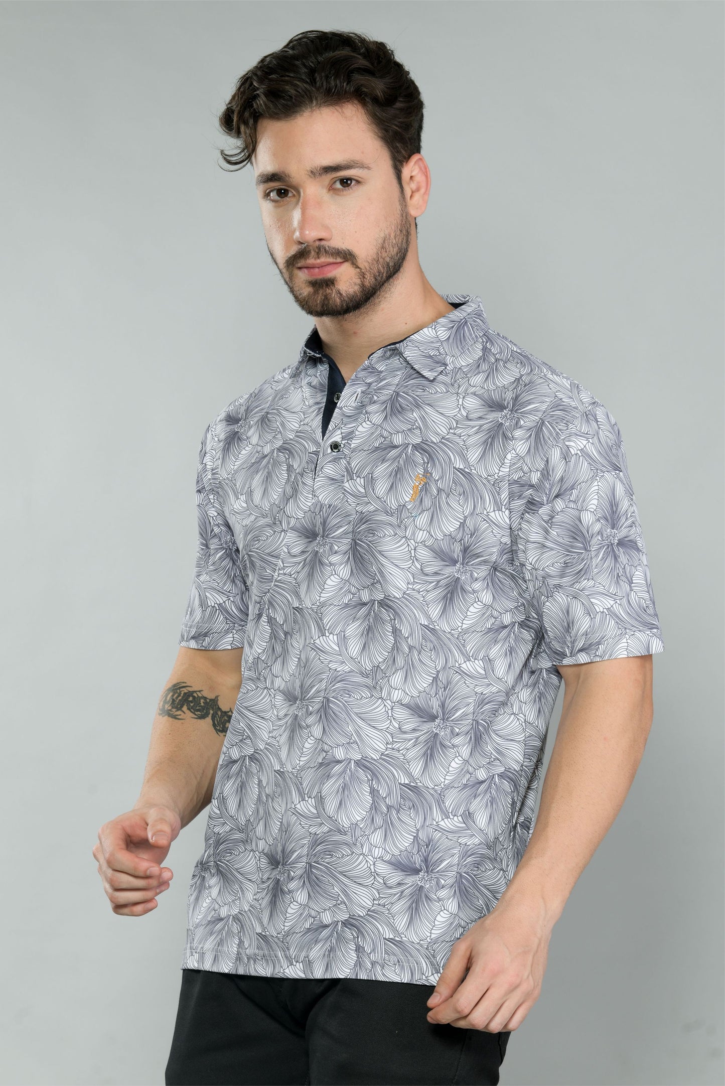 White Men's Floral Print Golf Polo T-Shirts | Quick Dry | Stretchable | UV Protected | Wrinkle & Odour-Free