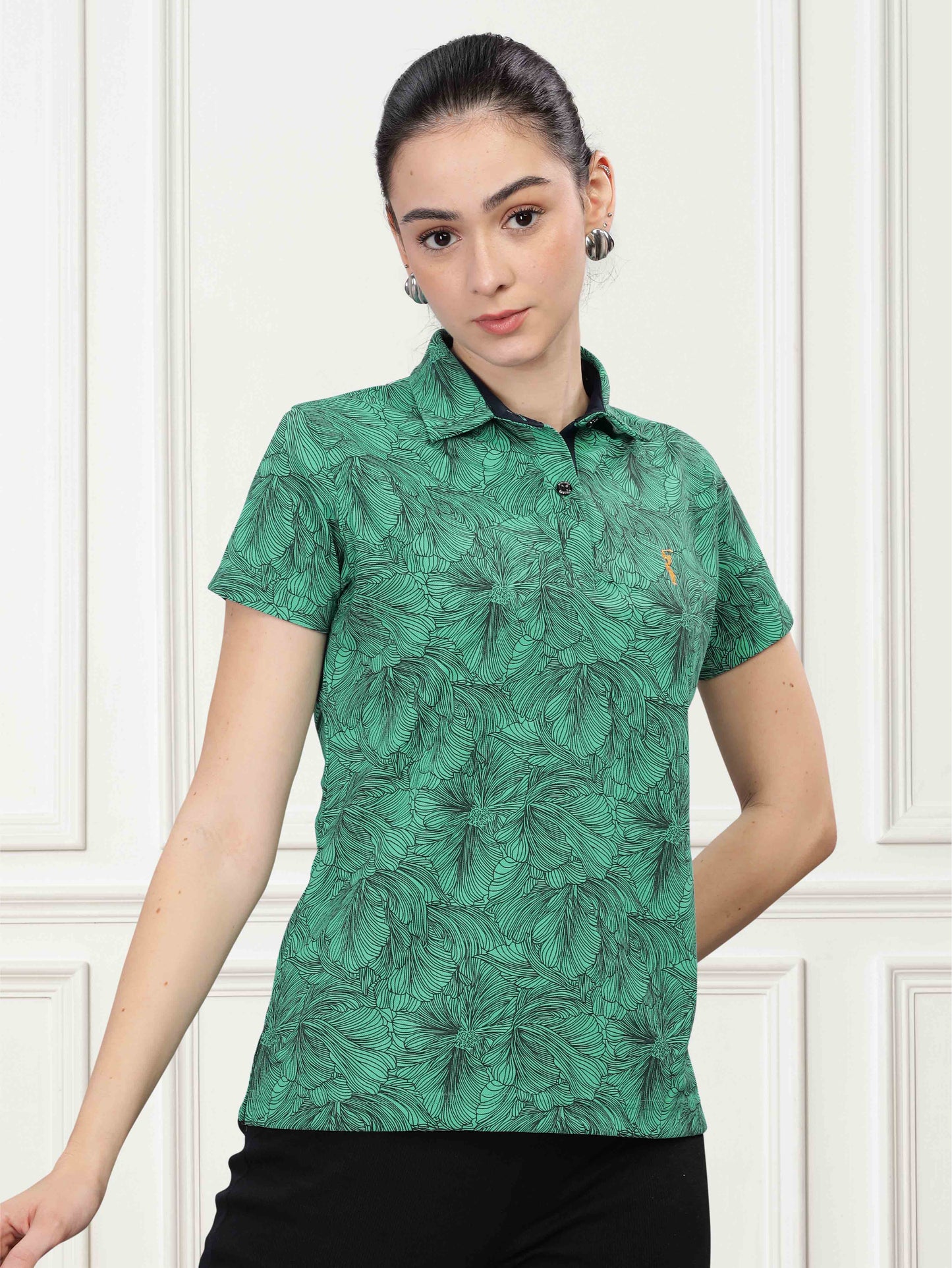Green Women's Printed Polo T Shirt