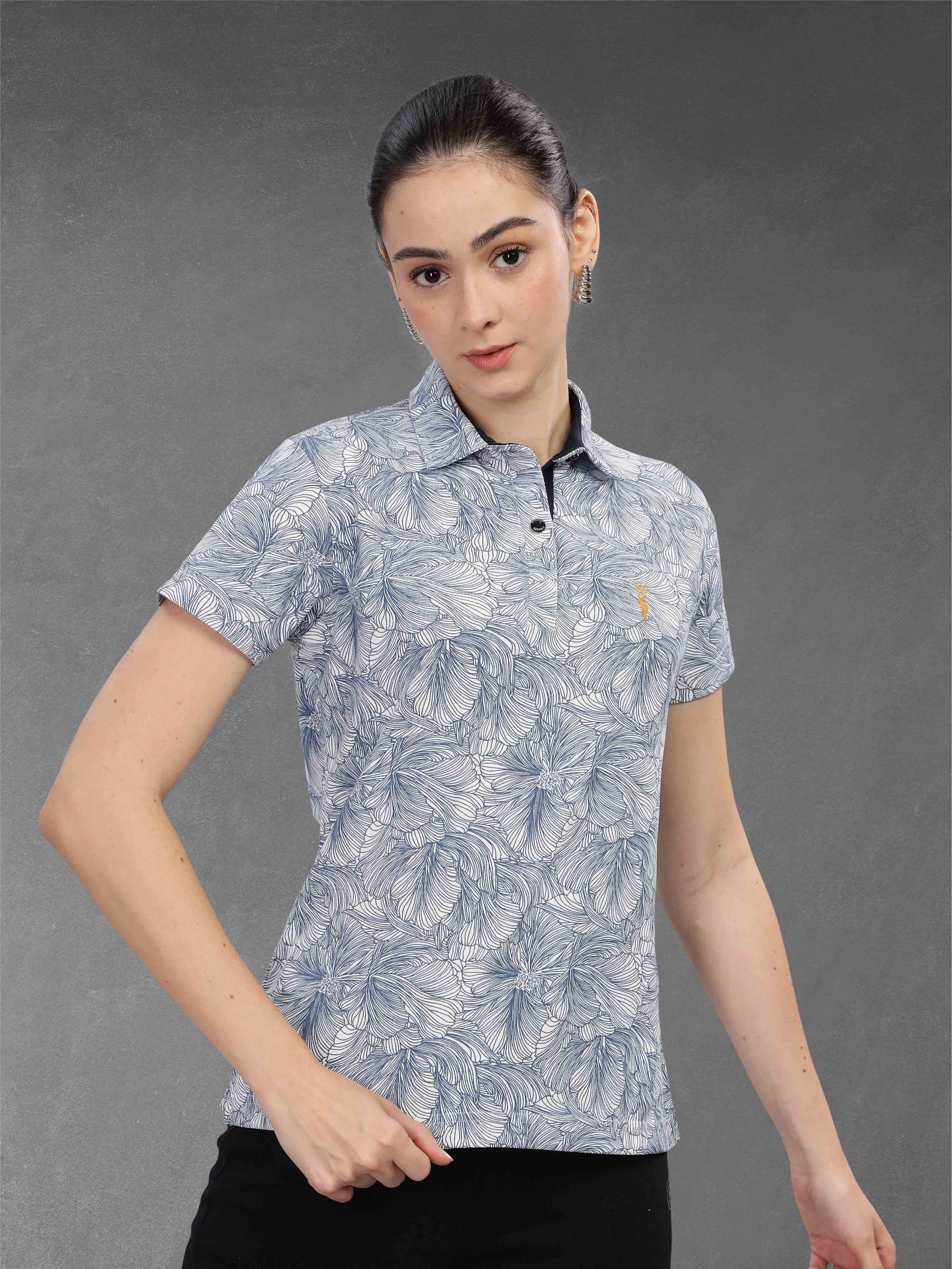 White Women's Printed Polo T Shirt