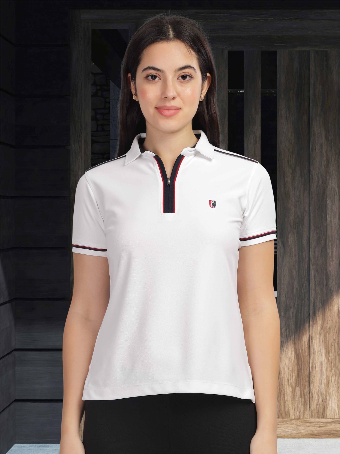 White Women's Zipper Polo T Shirts