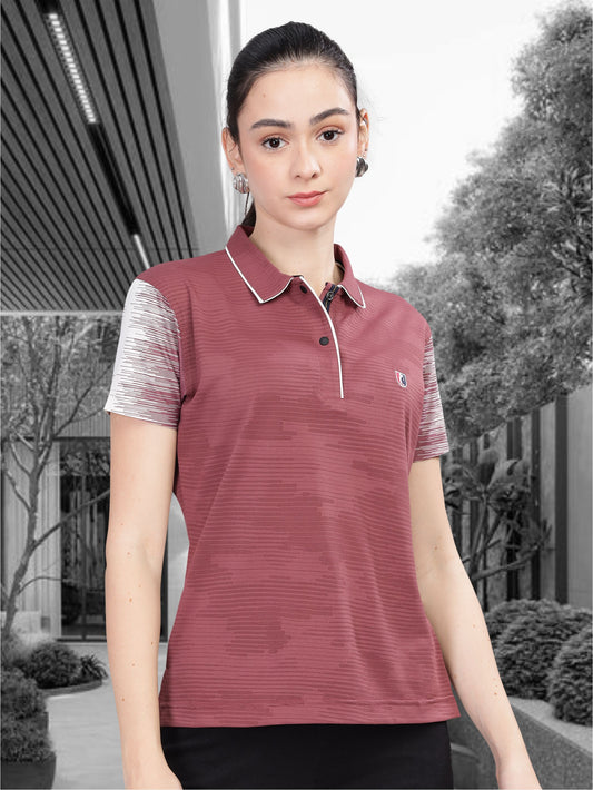 Mauve Women Active Wear Polo T-Shirt