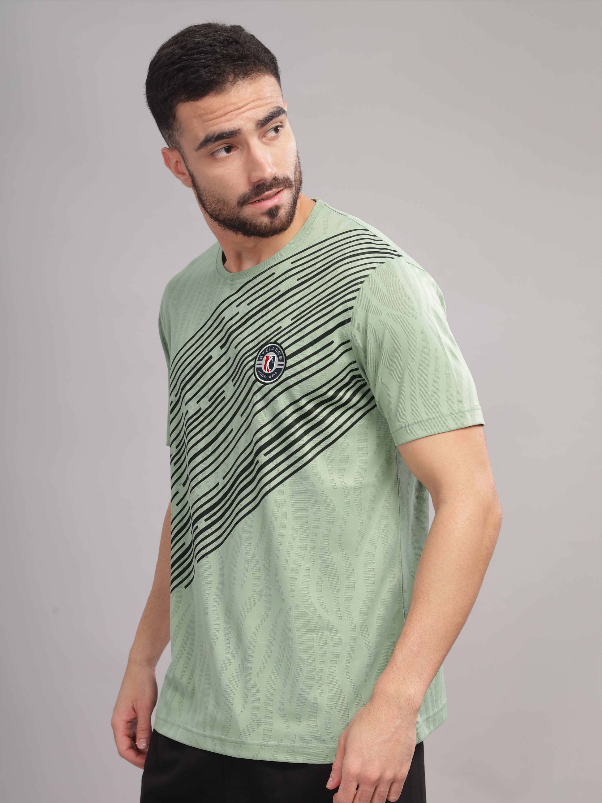 Green Printed Active Round Neck T Shirts for Men
