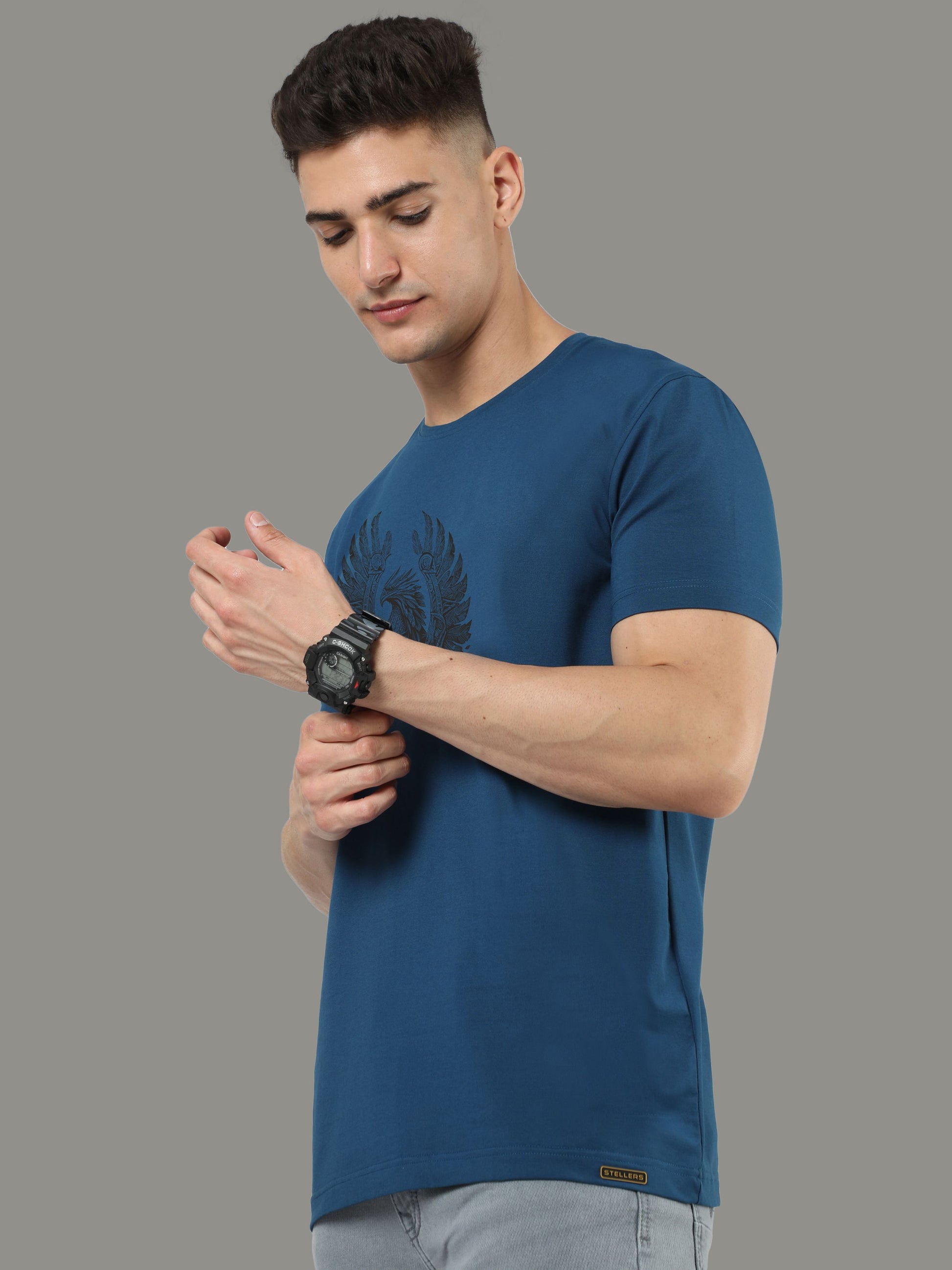 Teal Blue Warrior Men’s Crew Neck T Shirt 