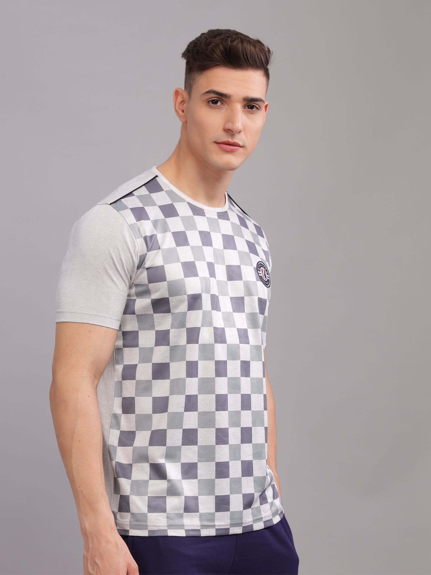 Grey Printed Active Round Neck T Shirts for Men Online