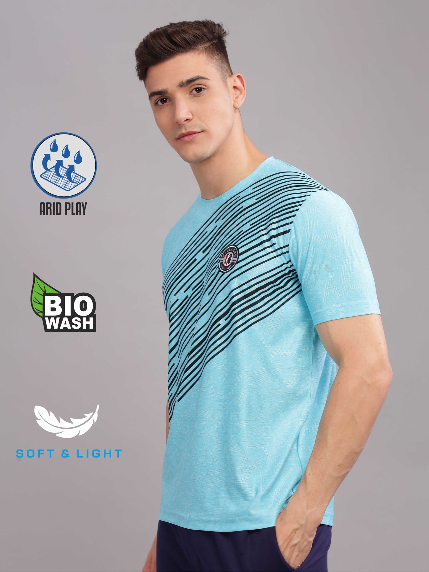 Turquoise Mens Printed Round Neck Active Wear T-Shirt