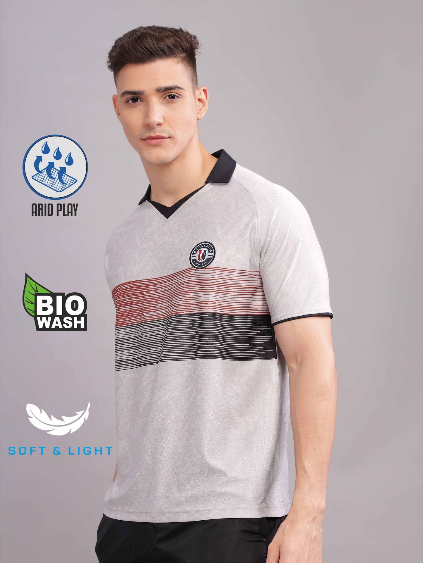 Grey Mens Printed Active Wear T-Shirt