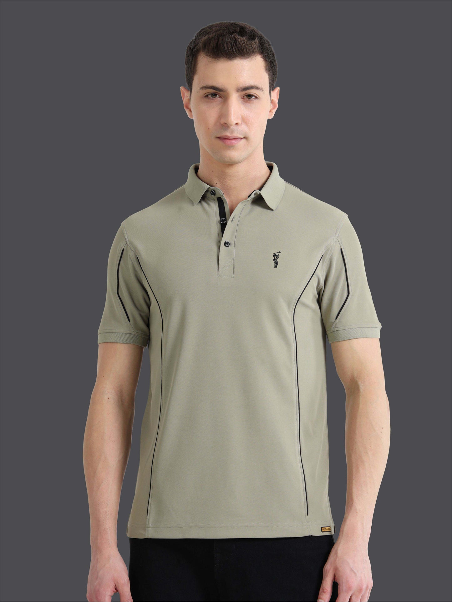 Moose Grey-Men's Piping Design Polo T-Shirt | Wrinkle-Free | Quick Dry | Stretchable |  Odour-Free | UV Protected