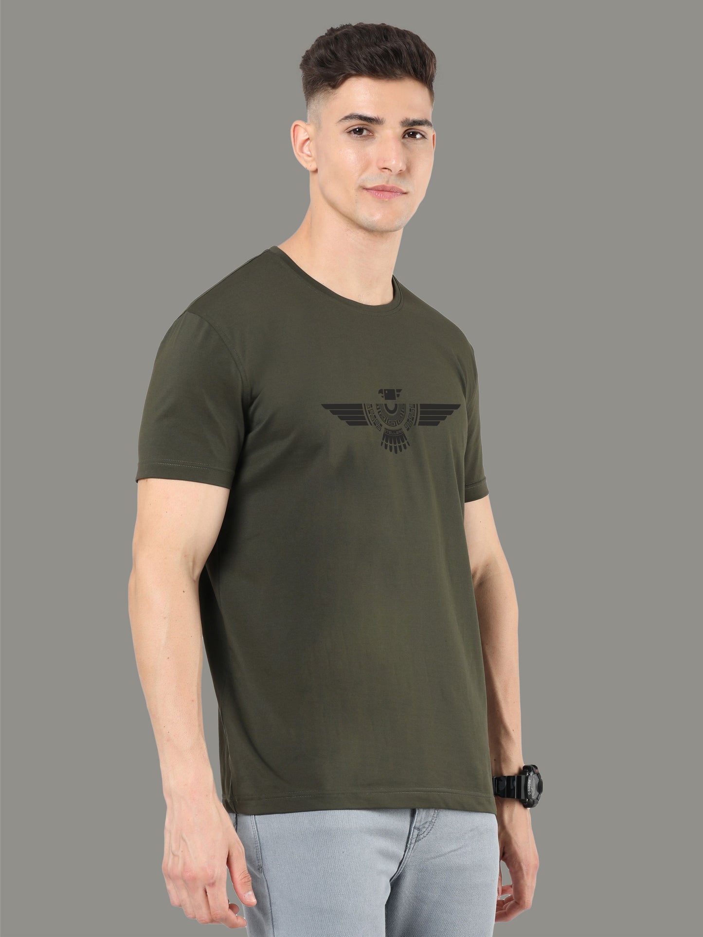Olive Green Men's Crew Neck T-Shirts Tribal