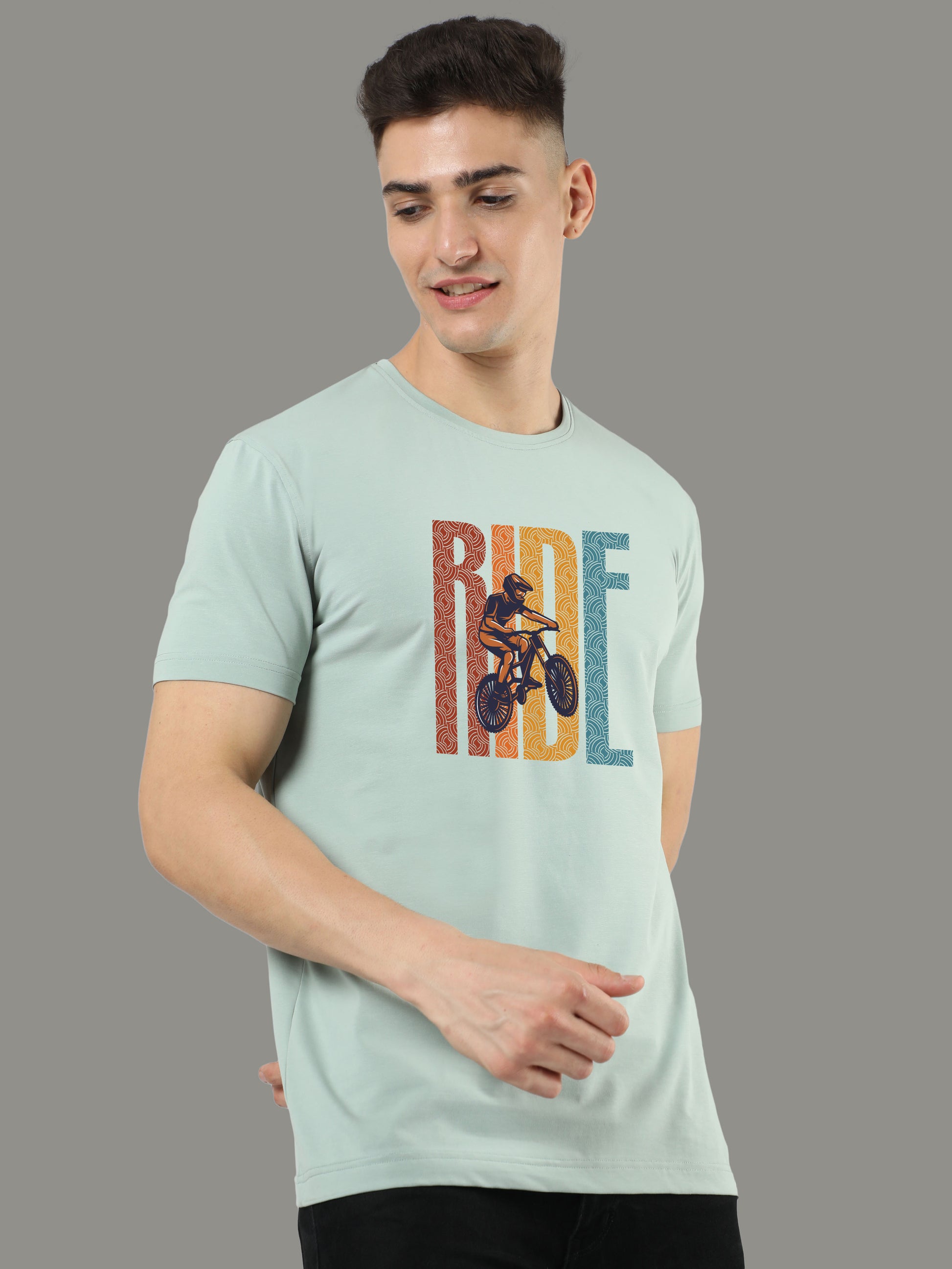 Ocean Green Ride Print Men’s Round Neck T Shirts