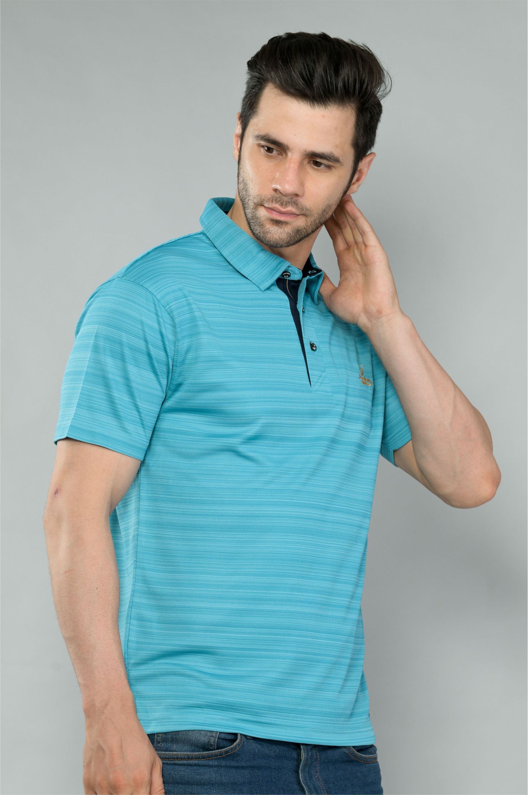 Jade Green Men's Barcode Weave Golf Polo T Shirt