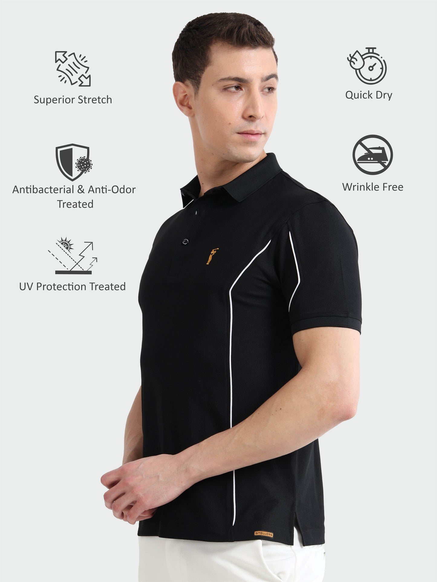 Black-Men's Piping Design Polo T-Shirt | Wrinkle-Free | Quick Dry | Stretchable |  Odour-Free | UV Protected