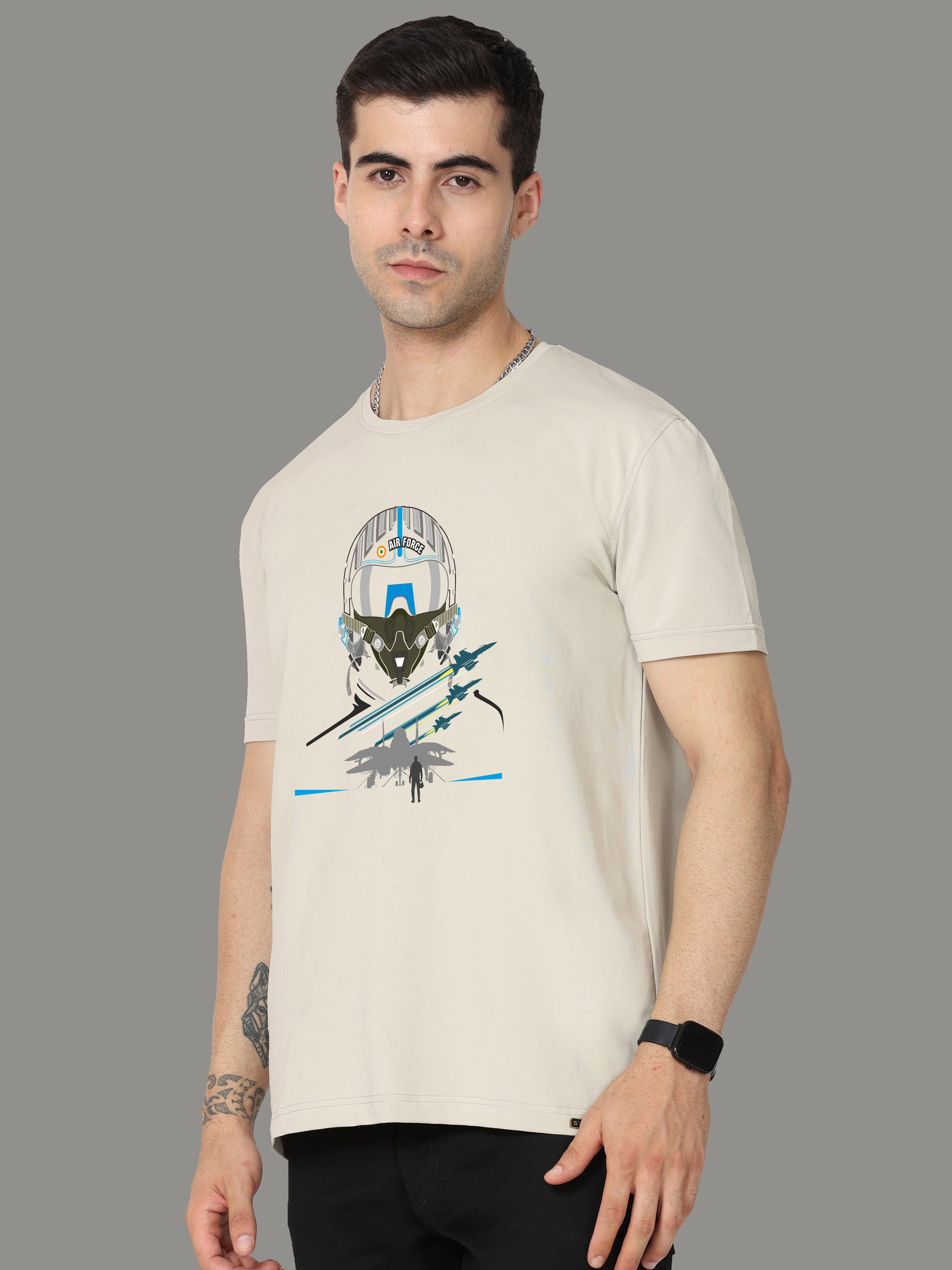 Moose Grey Printed Men's Crew Neck T Shirt 