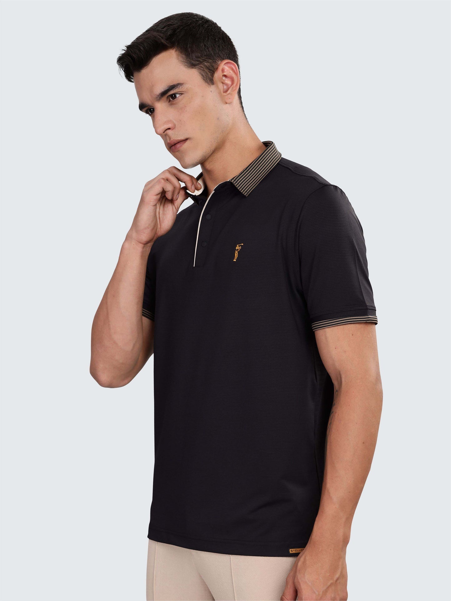 Men Premium Ultra Stripes Polo T-Shirt - Black | Feather Touch Feel | Light Weight | Stretchable | Sustainable