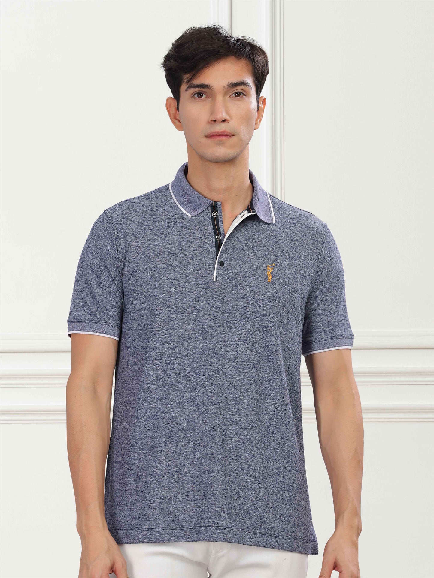 Navy Milange Men's Tipping Polo T Shirt