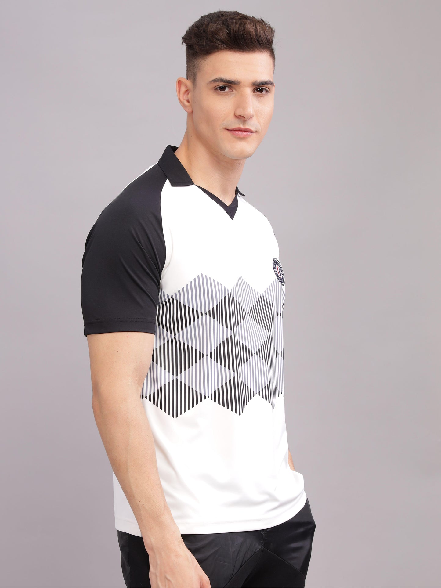 White Mens Printed Active Wear T-Shirt