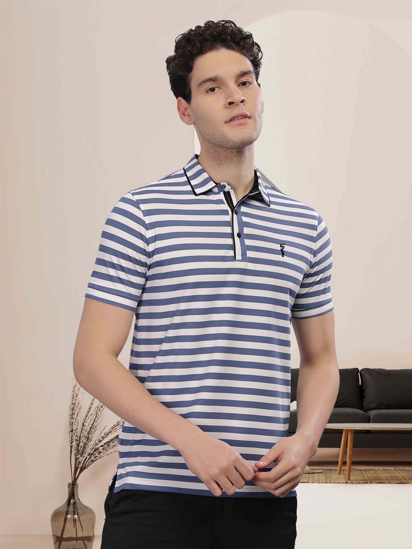 Deep Purple Men's Stripes Polo T-Shirt | Quick Dry | Stretchable | UV Protected | Wrinkle & Odour-Free