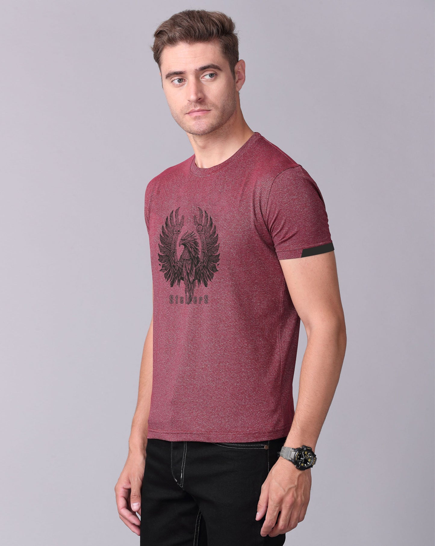 Maroon Men's Cotton round neck t shirt