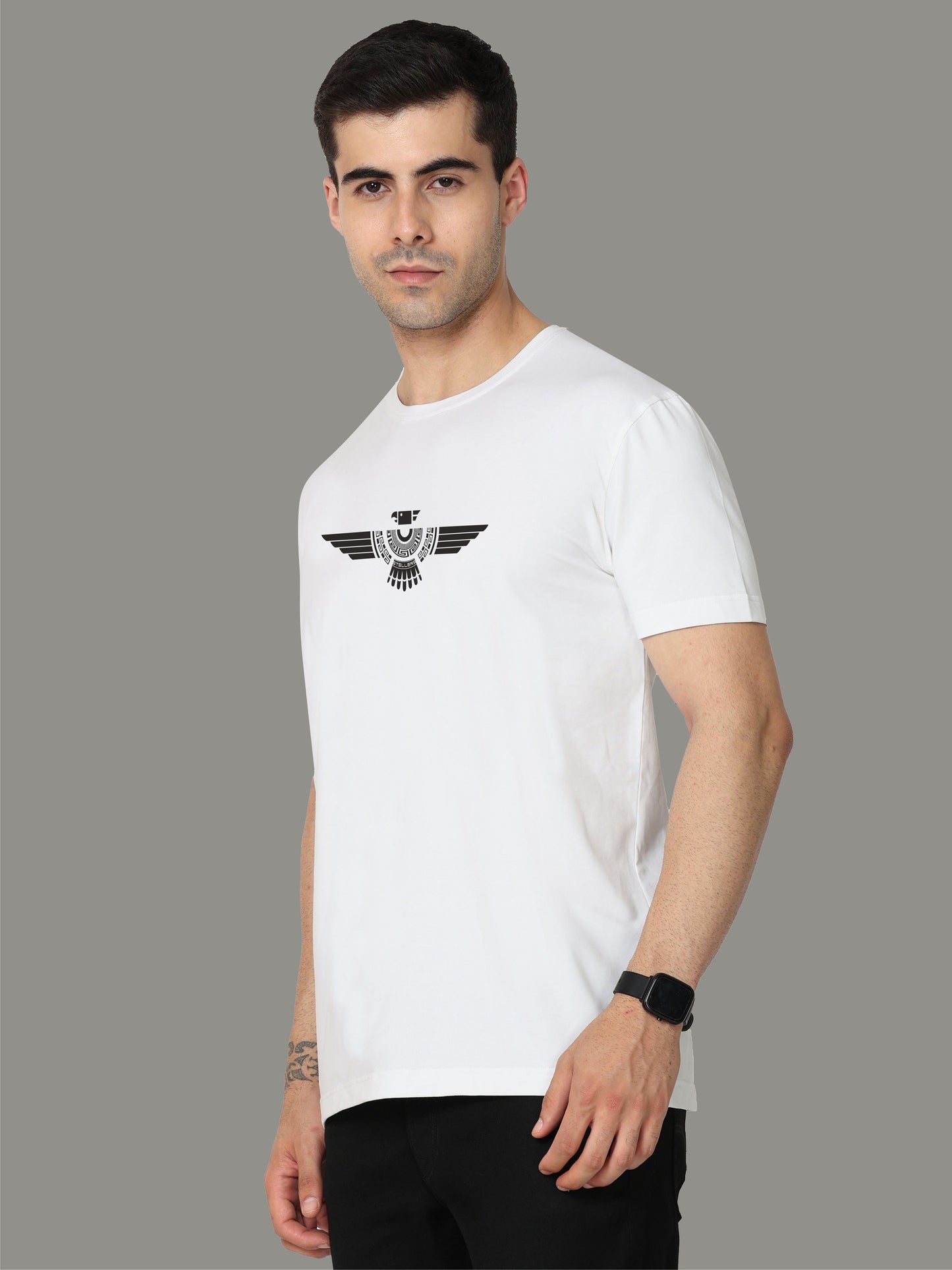 White Men's Crew Neck T-Shirts Tribal