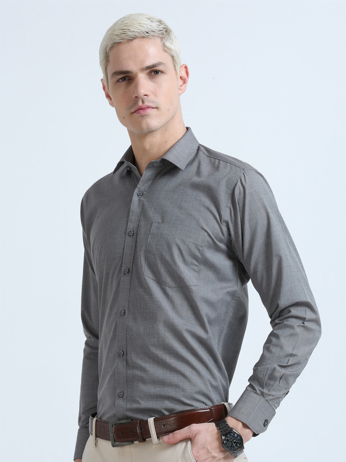 Milange Grey Filla Fill Shirt-Plus Size for Men