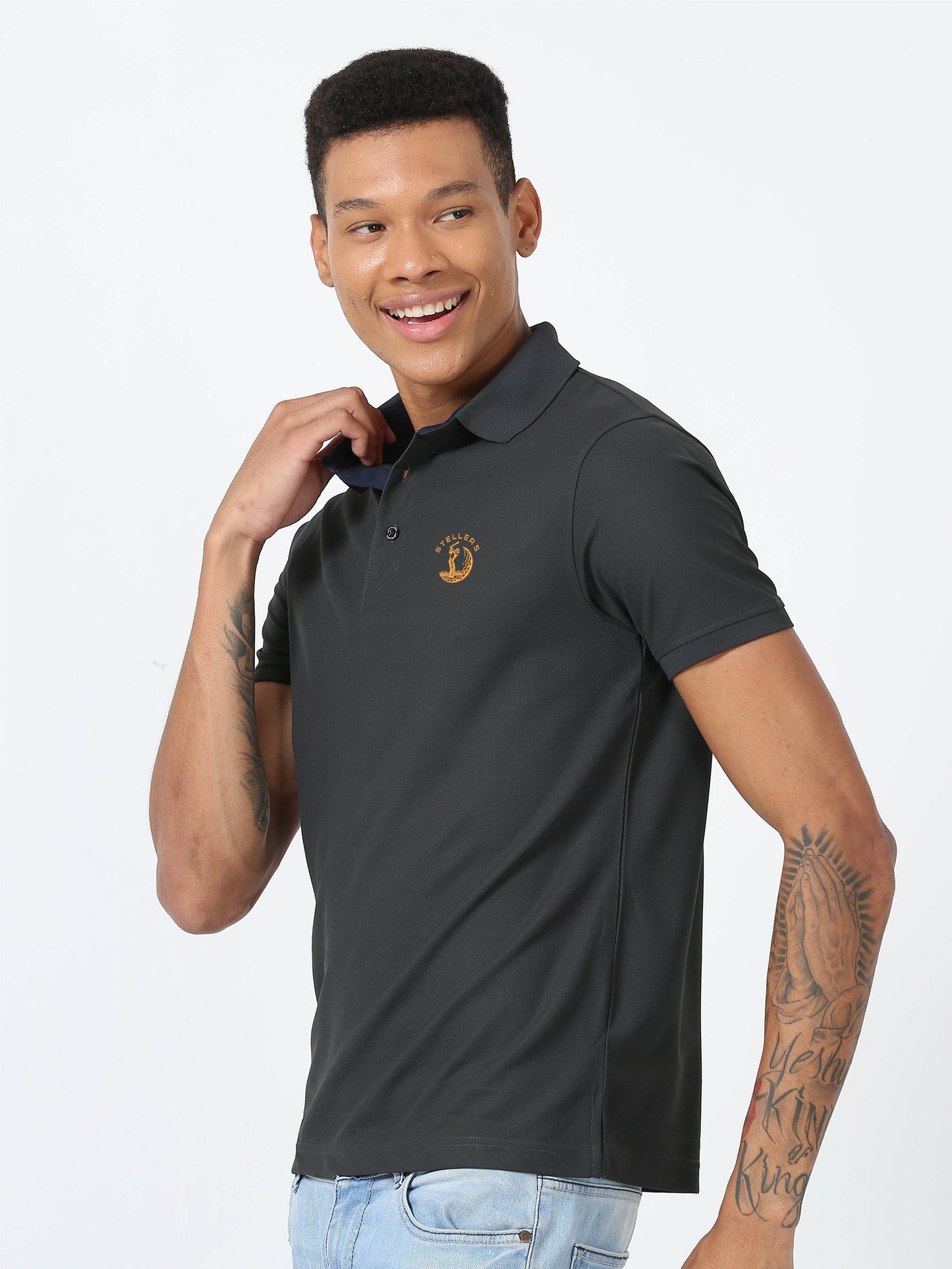 Men Dark Grey Golf Polo T-Shirt | Quick Dry | Stretchable | UV Protected | Wrinkle & Odour-Free