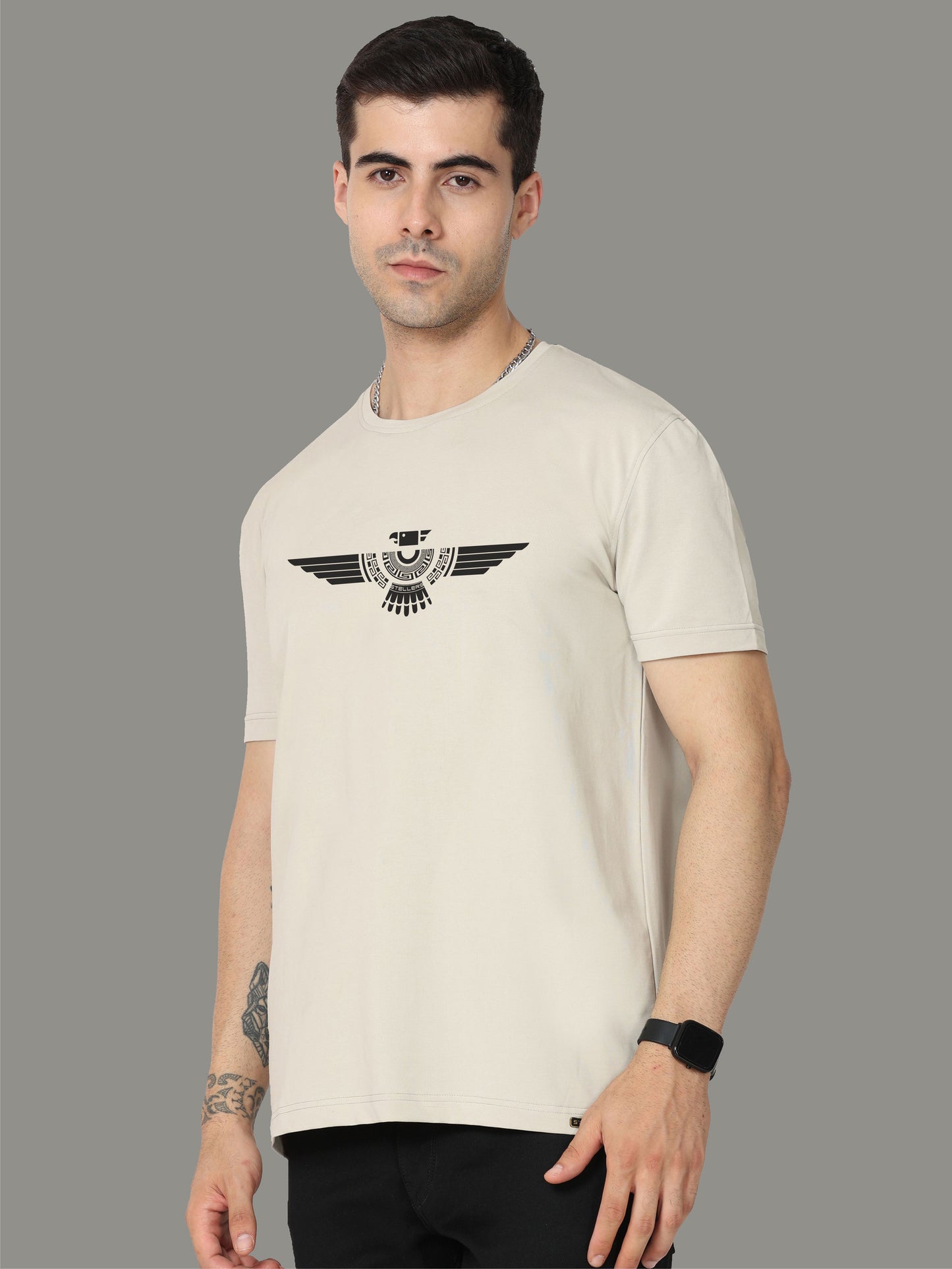 Moose Grey Men's Crew Neck T-Shirts Tribal