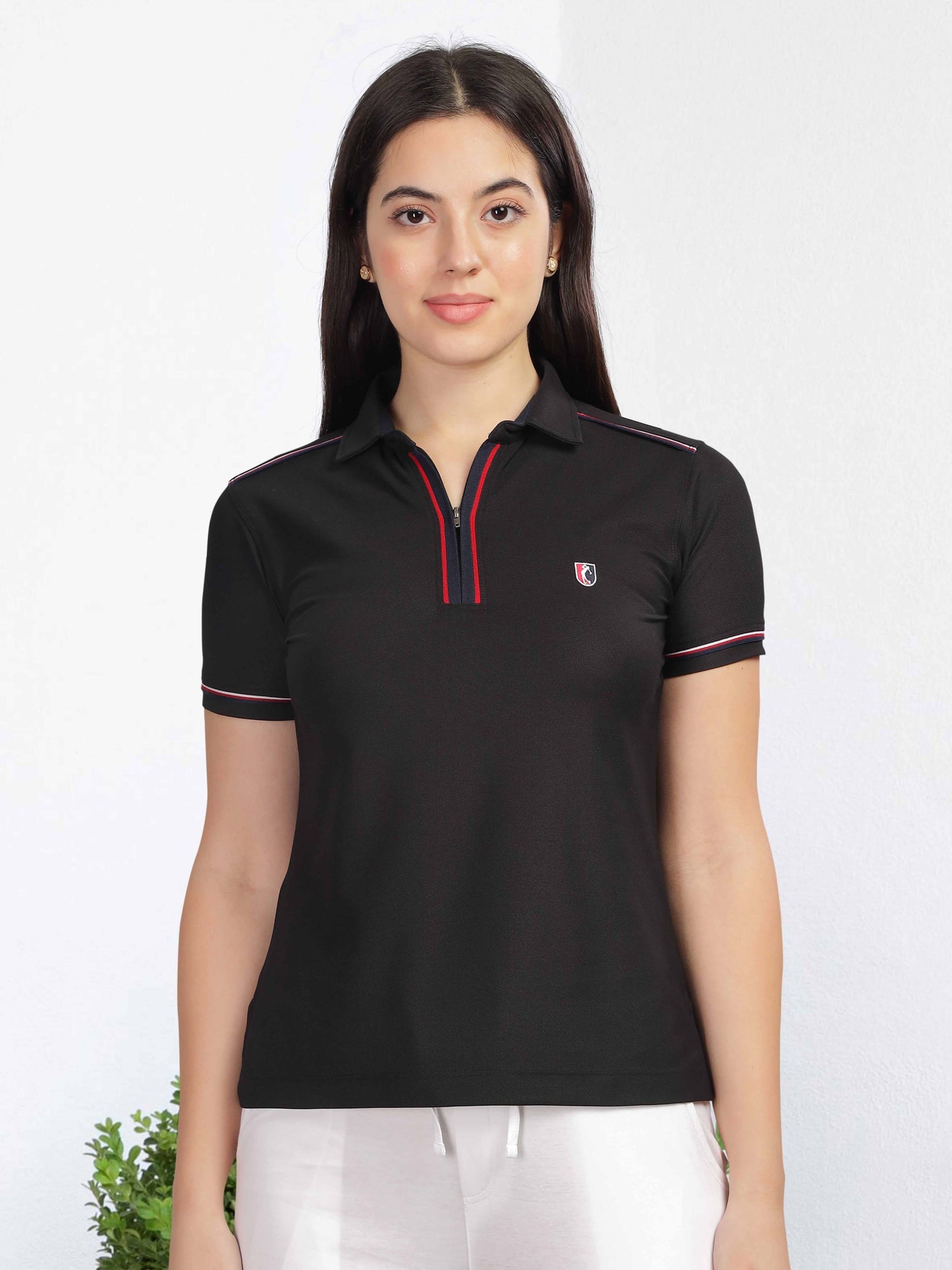 Black Women's Zipper Polo T Shirts