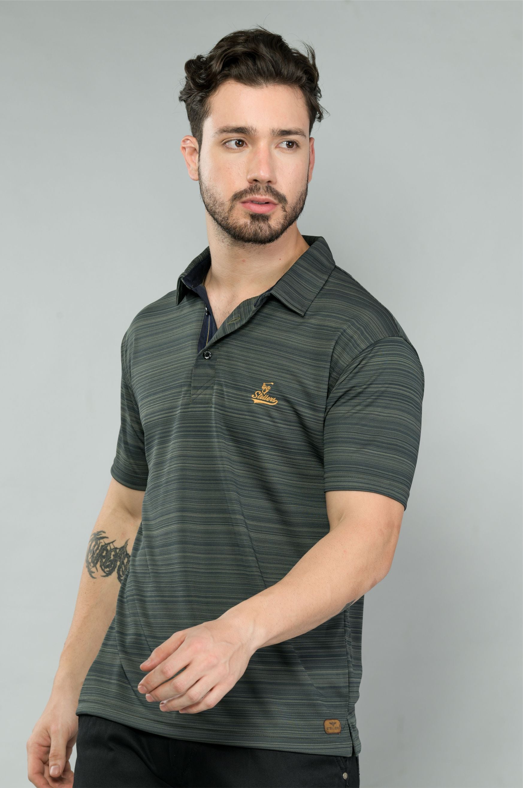 Olive Green Men's Barcode Polo T Shirt