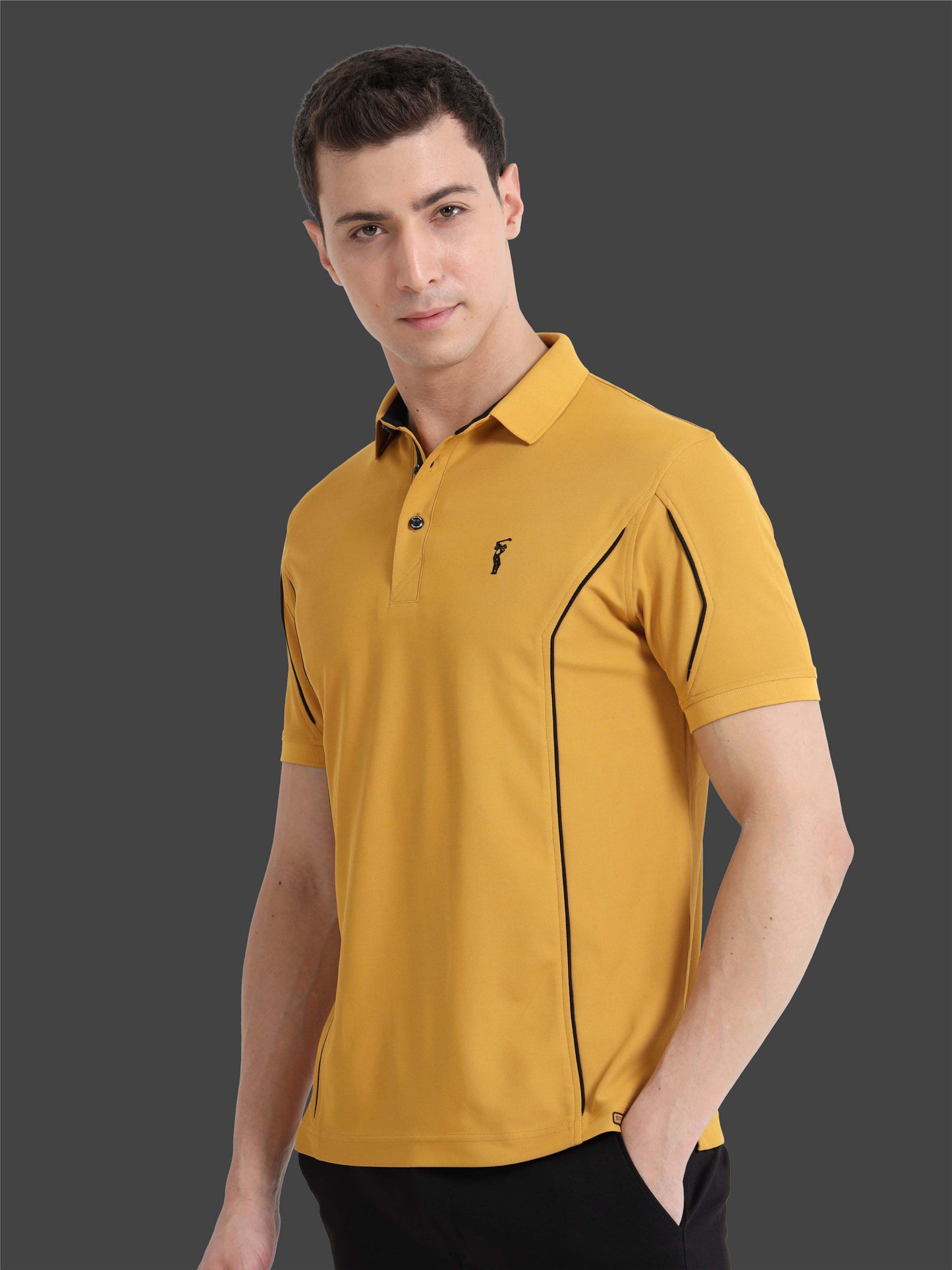 Mustard-Men's Piping Design Polo T-Shirt | Wrinkle-Free | Quick Dry | Stretchable |  Odour-Free | UV Protected