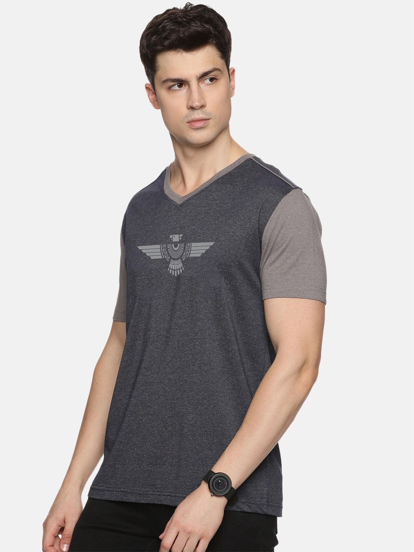 Men's Black Cotton Vee neck t shirts