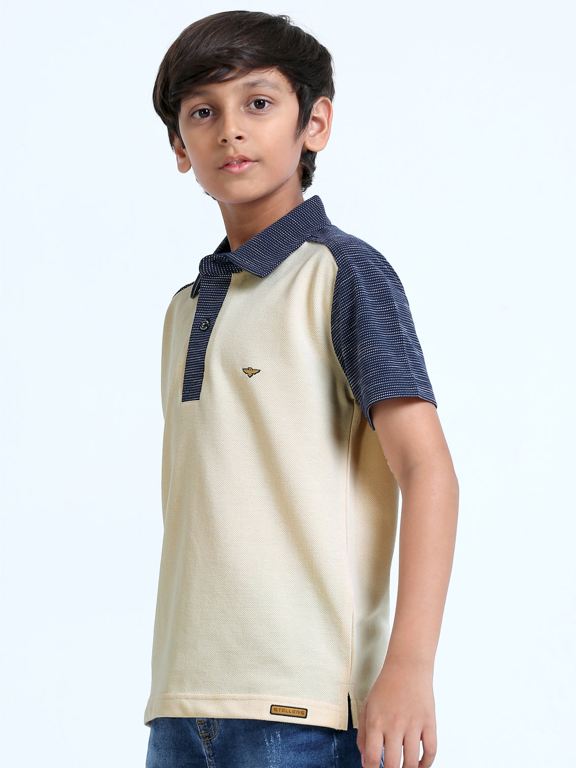 Beige Center Panel Boy's Golf Polo T-Shirt