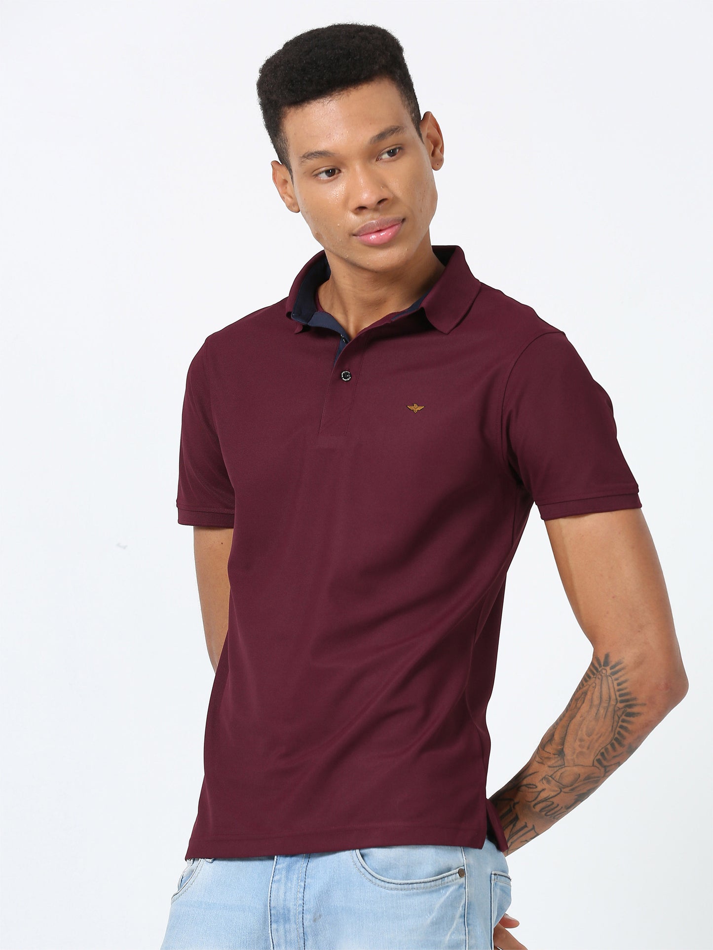 Men Wine Premium Polo T-Shirt | Quick Dry | Stretchable | UV Protected | Wrinkle & Odour-Free