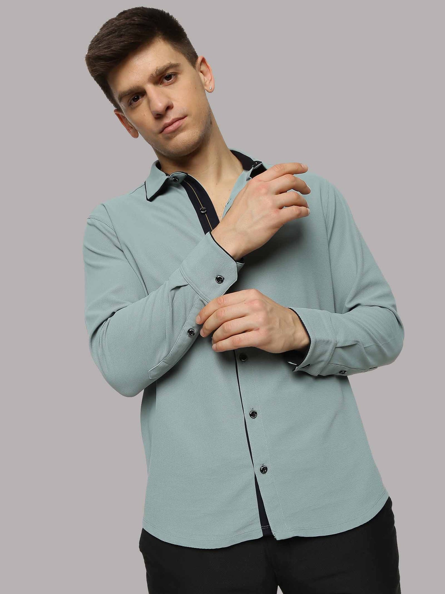 Men's Premium Knitted Shirts-Misty Green