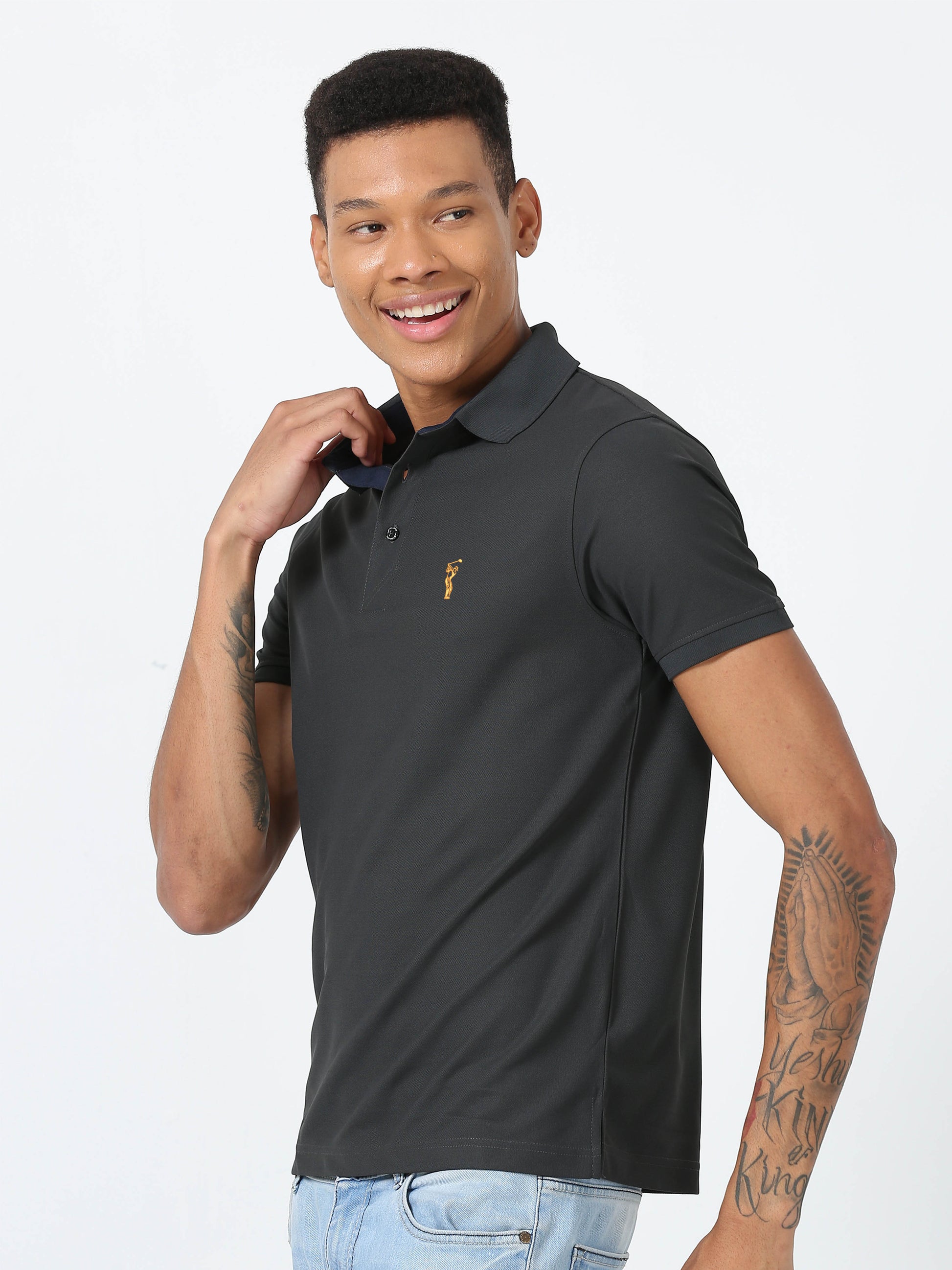 Dark Grey Polo T Shirt for Men