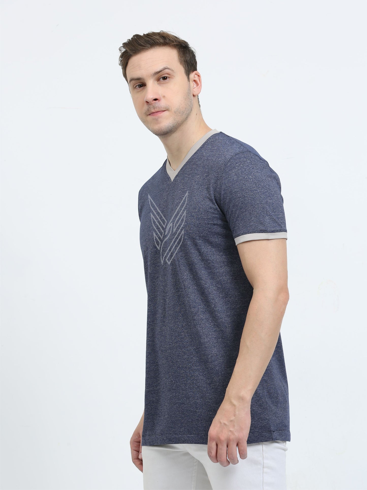 Navy Blue Men's Cotton vee neck t shirts