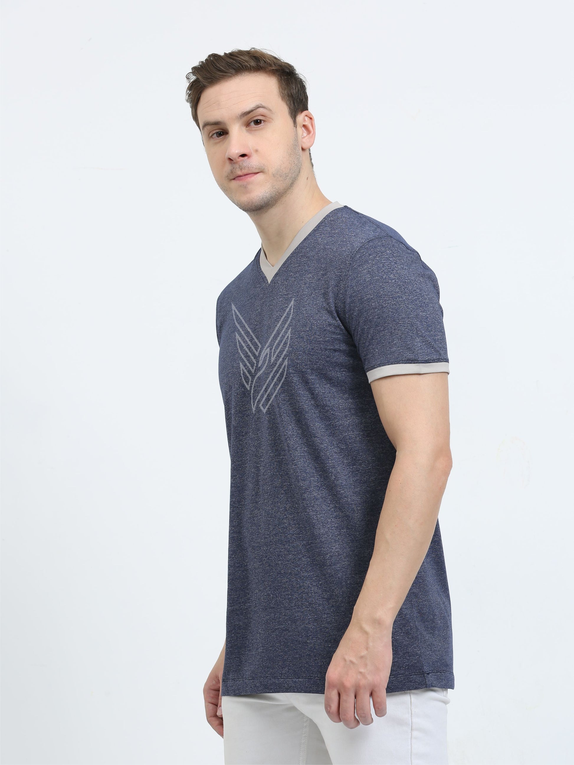 Navy Blue Men's Cotton vee neck t shirts