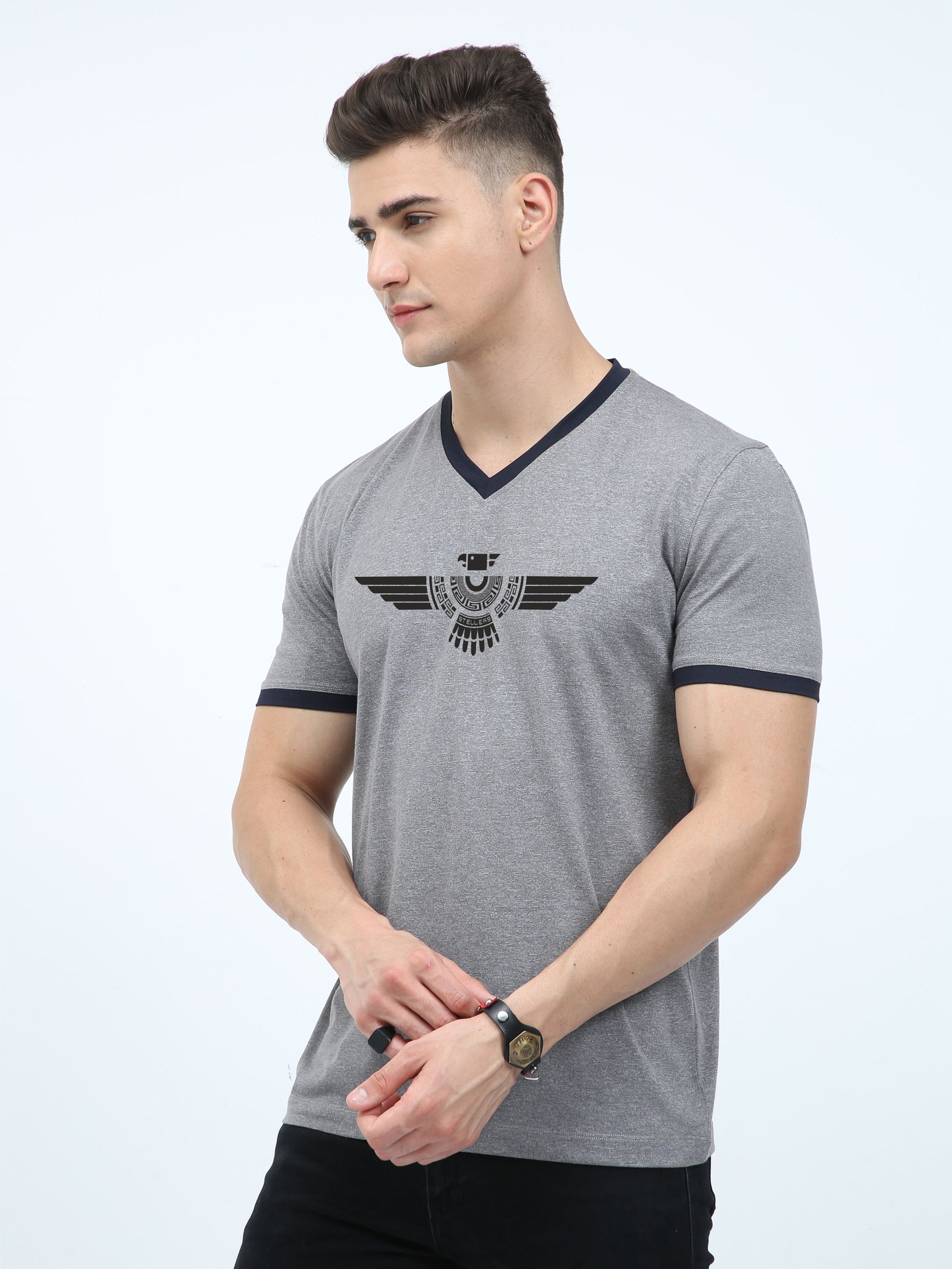 Grey Men's Cotton vee neck t shirts