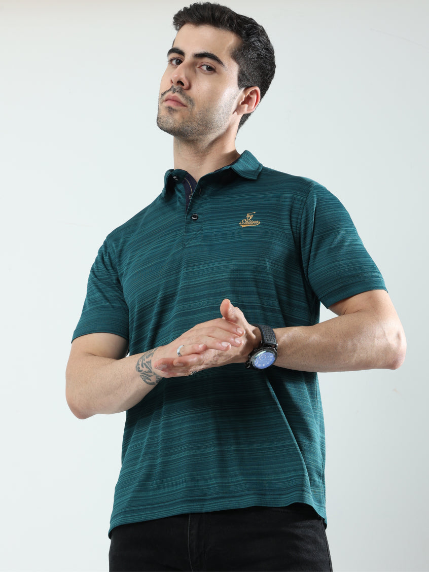 Peacock Green Men's Barcode Polo T Shirt