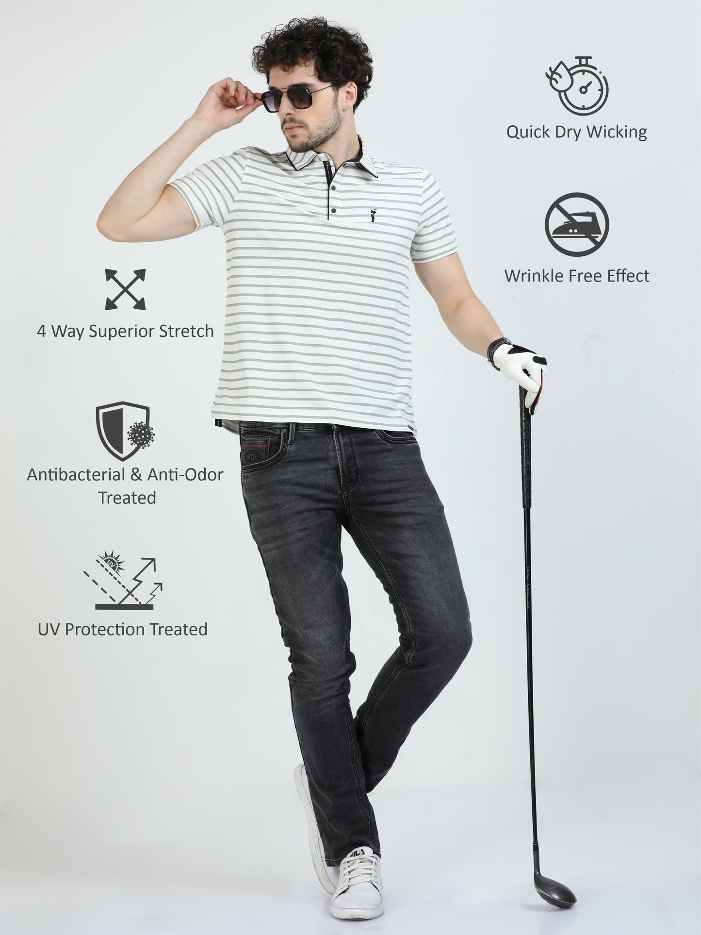 Pastel Green Mens Rolex Stripes Polo T-Shirt
