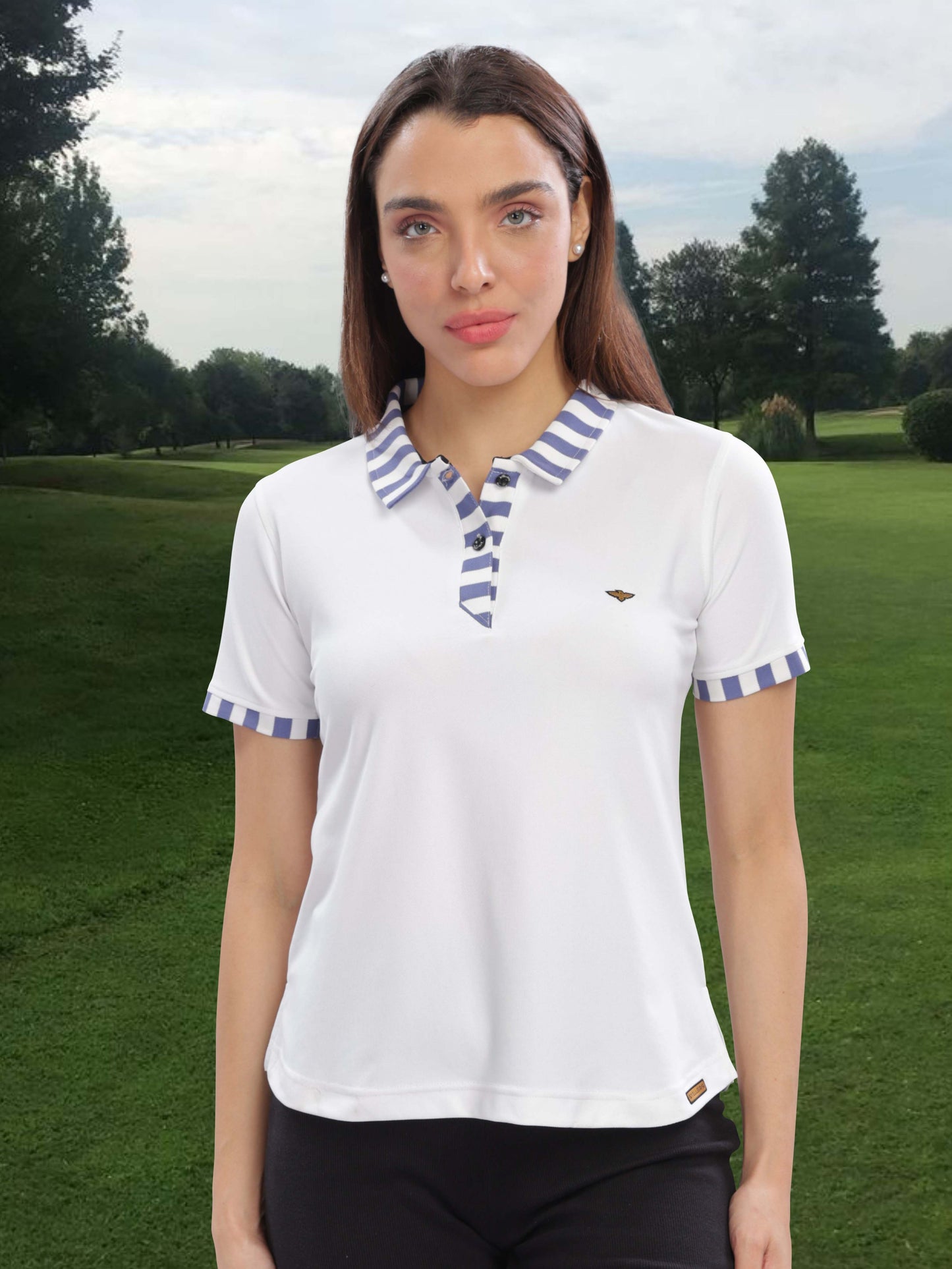 White Women's Jacquard Polo Collar T Shirt