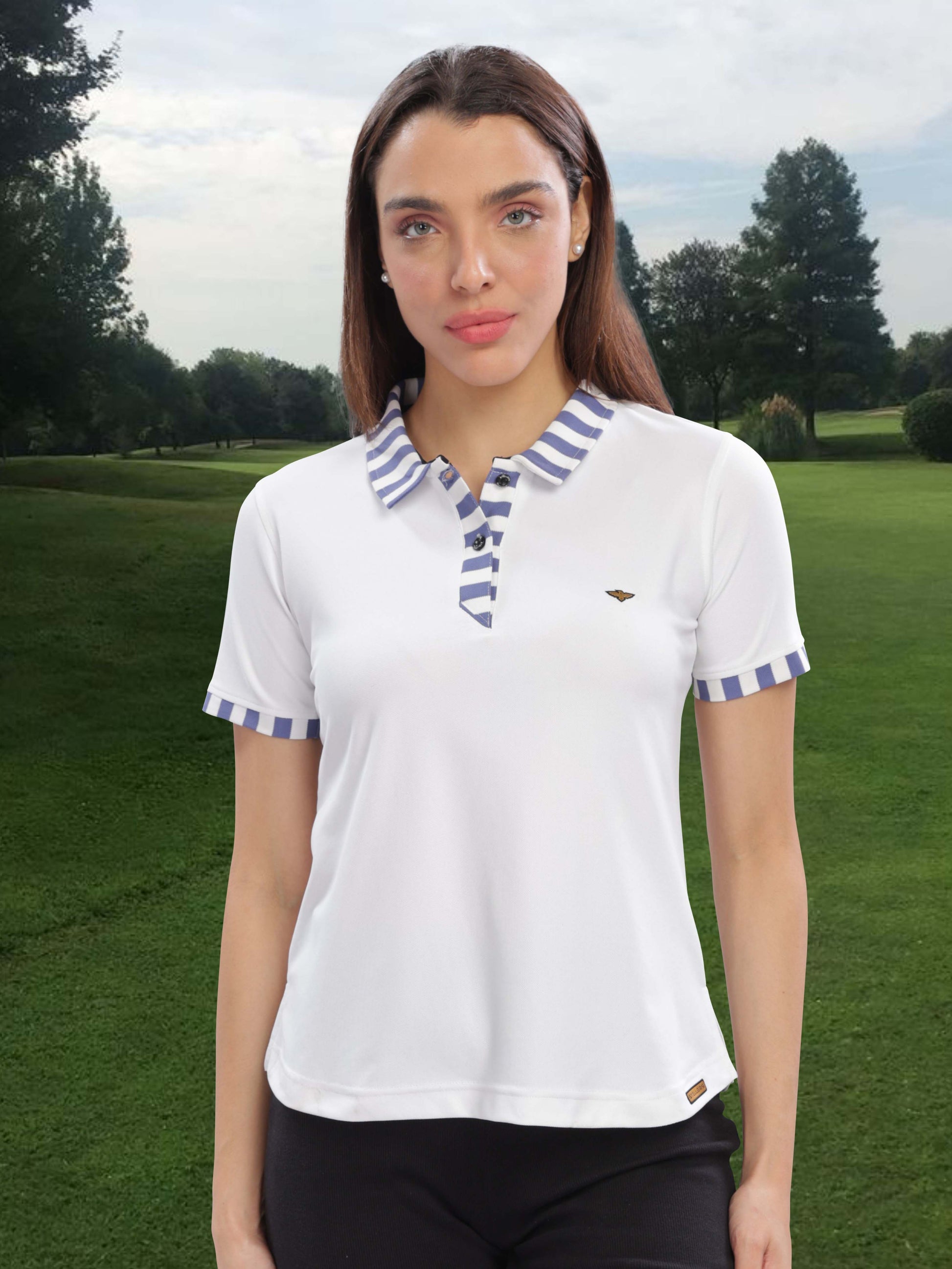 White Women's Jacquard Polo Collar T Shirt